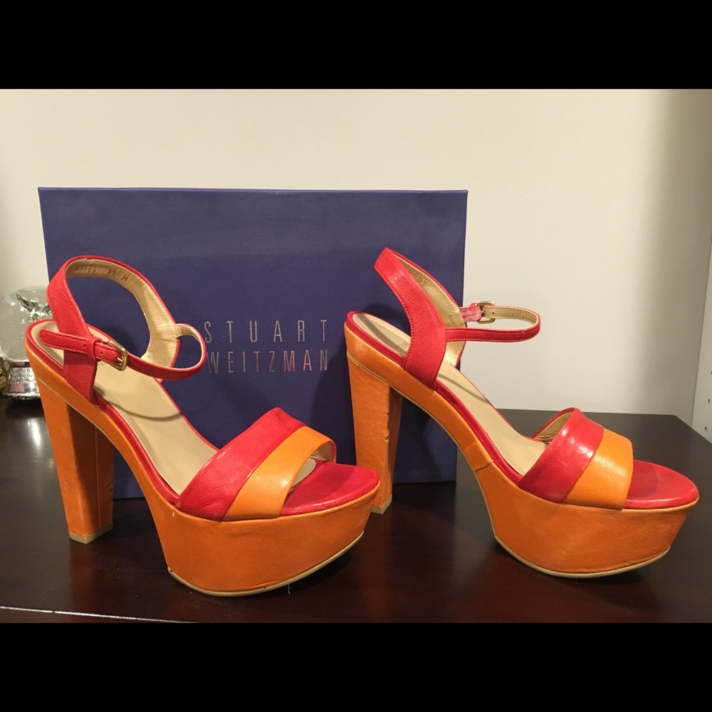 Stuart Weitzman Red & Orange Platform Heels- Size… - image 2